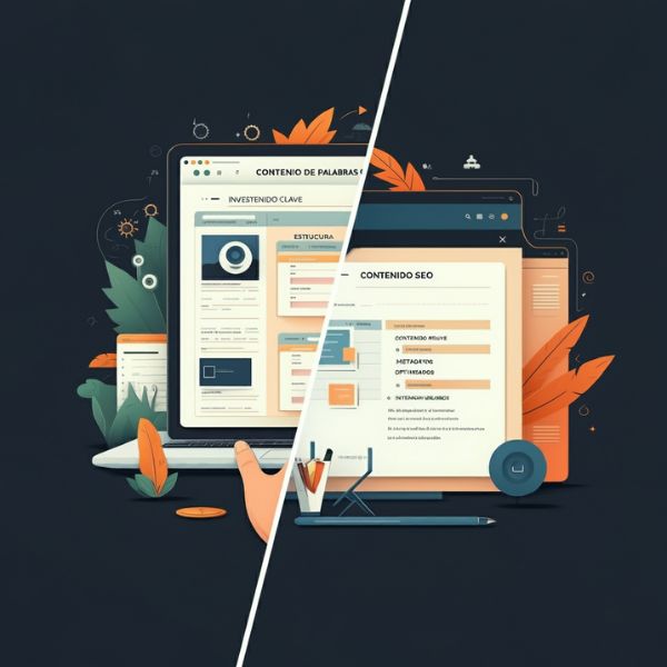 Comparativa visual entre contenido regular y contenido SEO